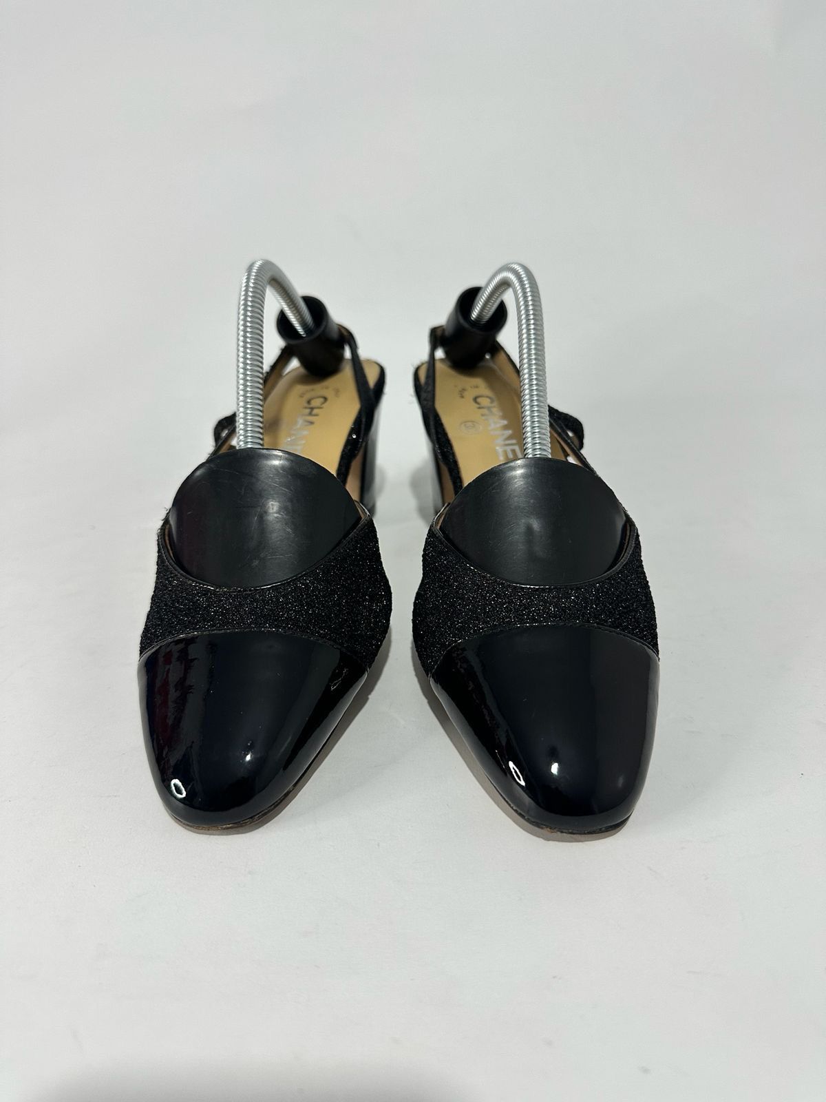 Chanel Chanel Black Glitter Fabric Leather Cap Toe Block Heel EU37 Size US 7 / IT 37 - 2 Thumbnail