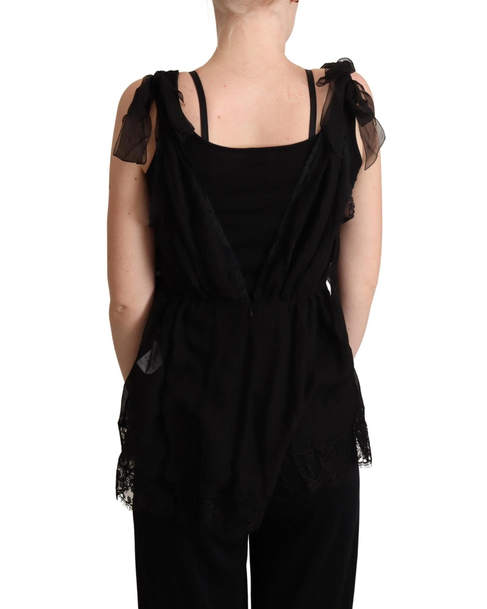 image of Dolce Gabbana Lace Trim Silk Camisole Tank Top in Black, Women's (Size Large)
