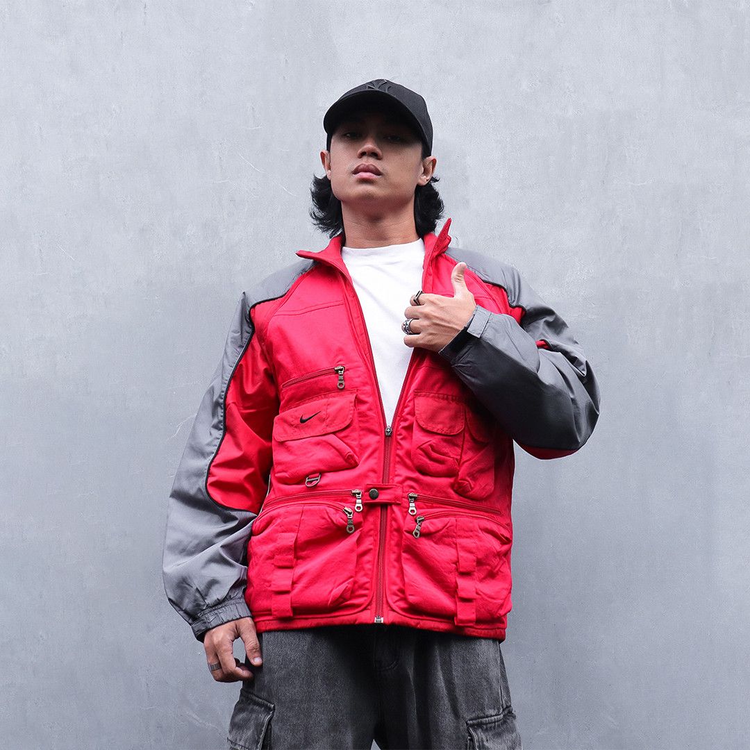 Nike Reworked Nike Tactical Zip-up Tracktop Red Grey | Grailed