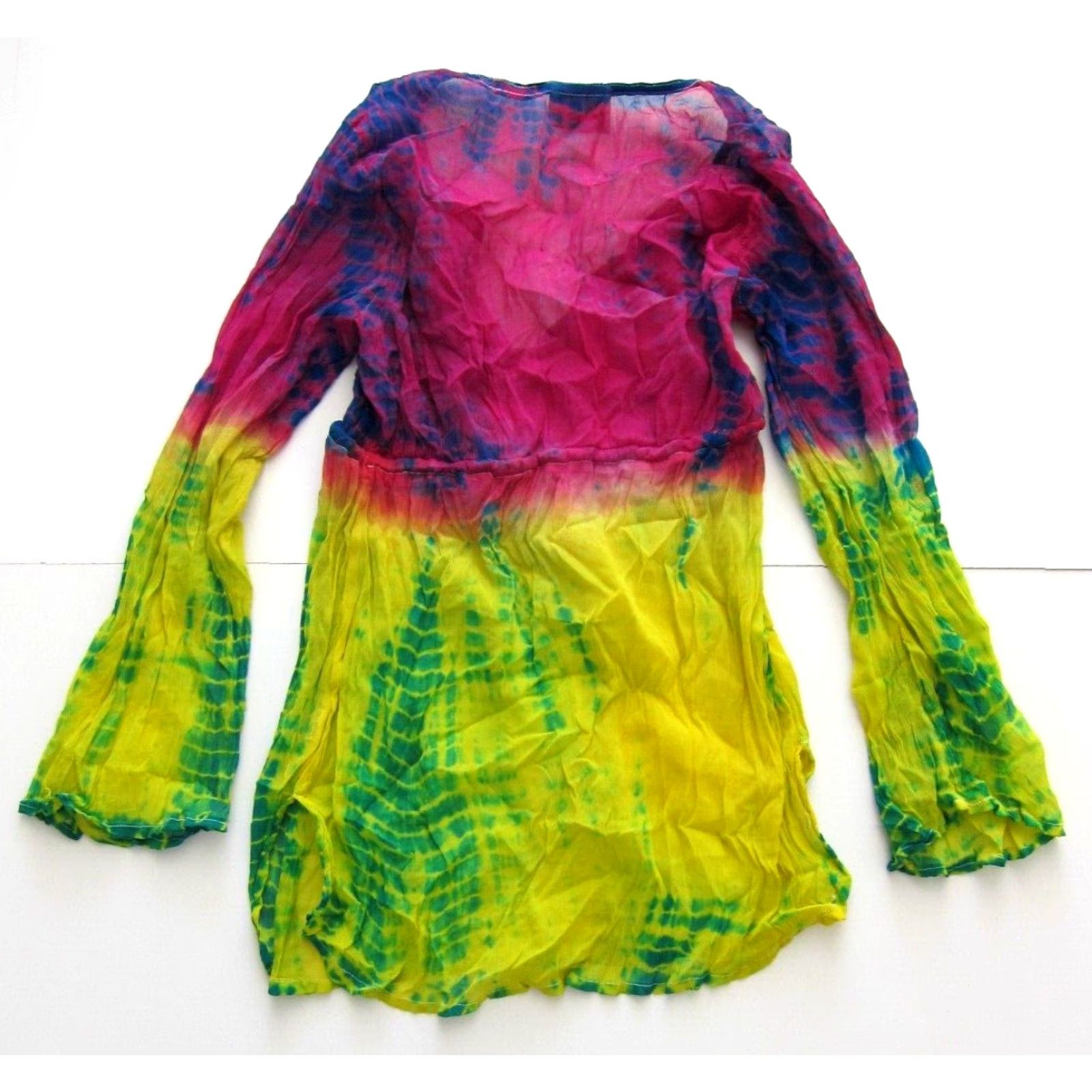 Pinko VINTAGE Bhag's Blouse Shirt Womens S-M Tie Dye Long Sleeve 100% Rayon Pink Yellow Green V-Neck Size S / US 4 / IT 40 - 2 Thumbnail