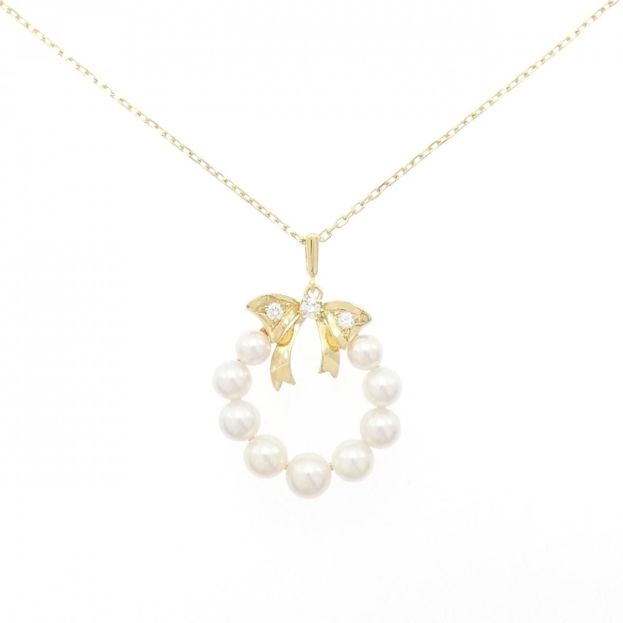 Mikimoto Mikimoto Mikimoto Ribbon Au750 Akoya Pearl Diamond Necklace Metal Necklace DUTY FREE for USA Size ONE SIZE - 1 Thumbnail