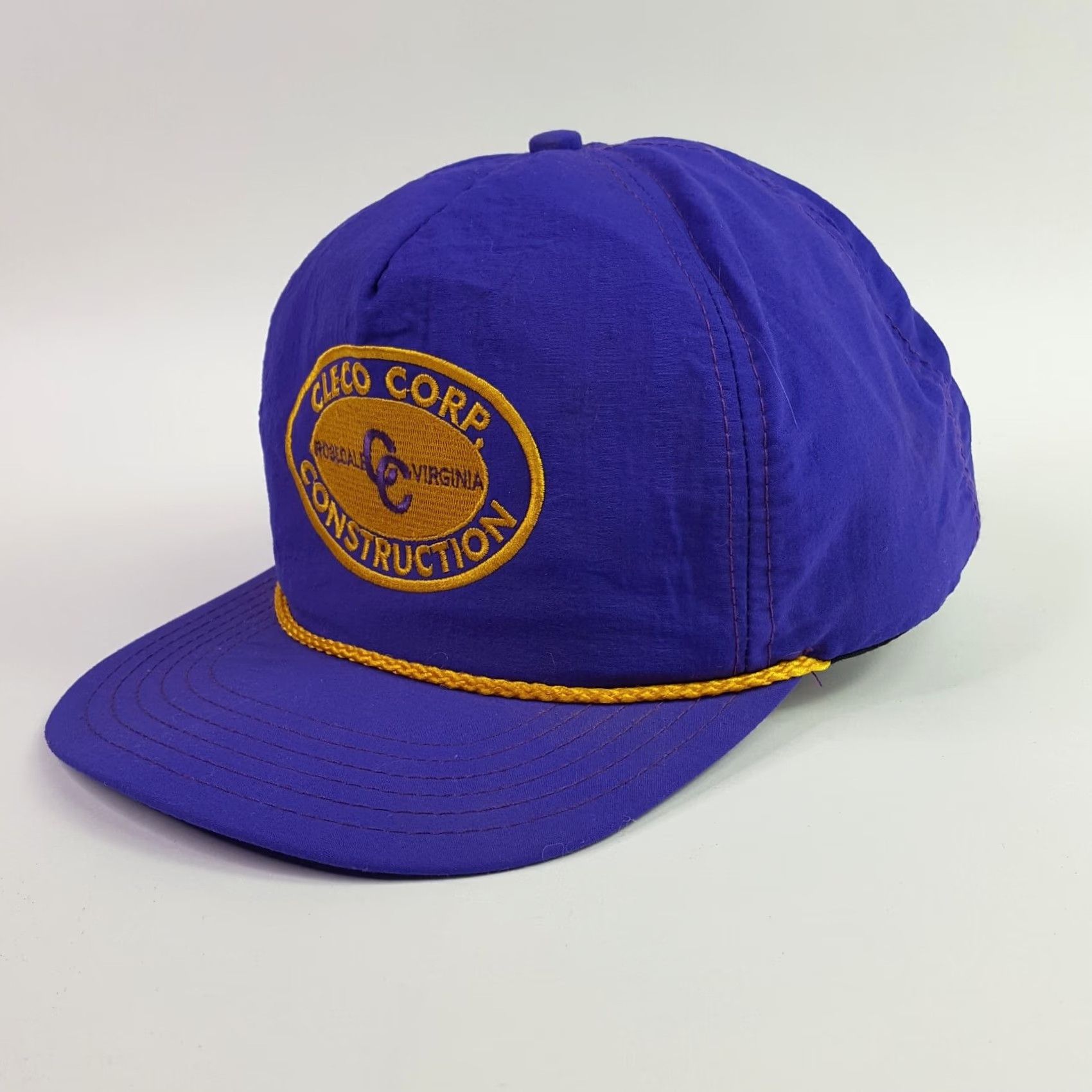 Roper VINTAGE Cleco Construction Purple USA Made Trucker Hat Snapback Retro Rope Cap Hat Mens Adjustable Nylon Embroidered 80s 90s Size ONE SIZE - 3 Thumbnail