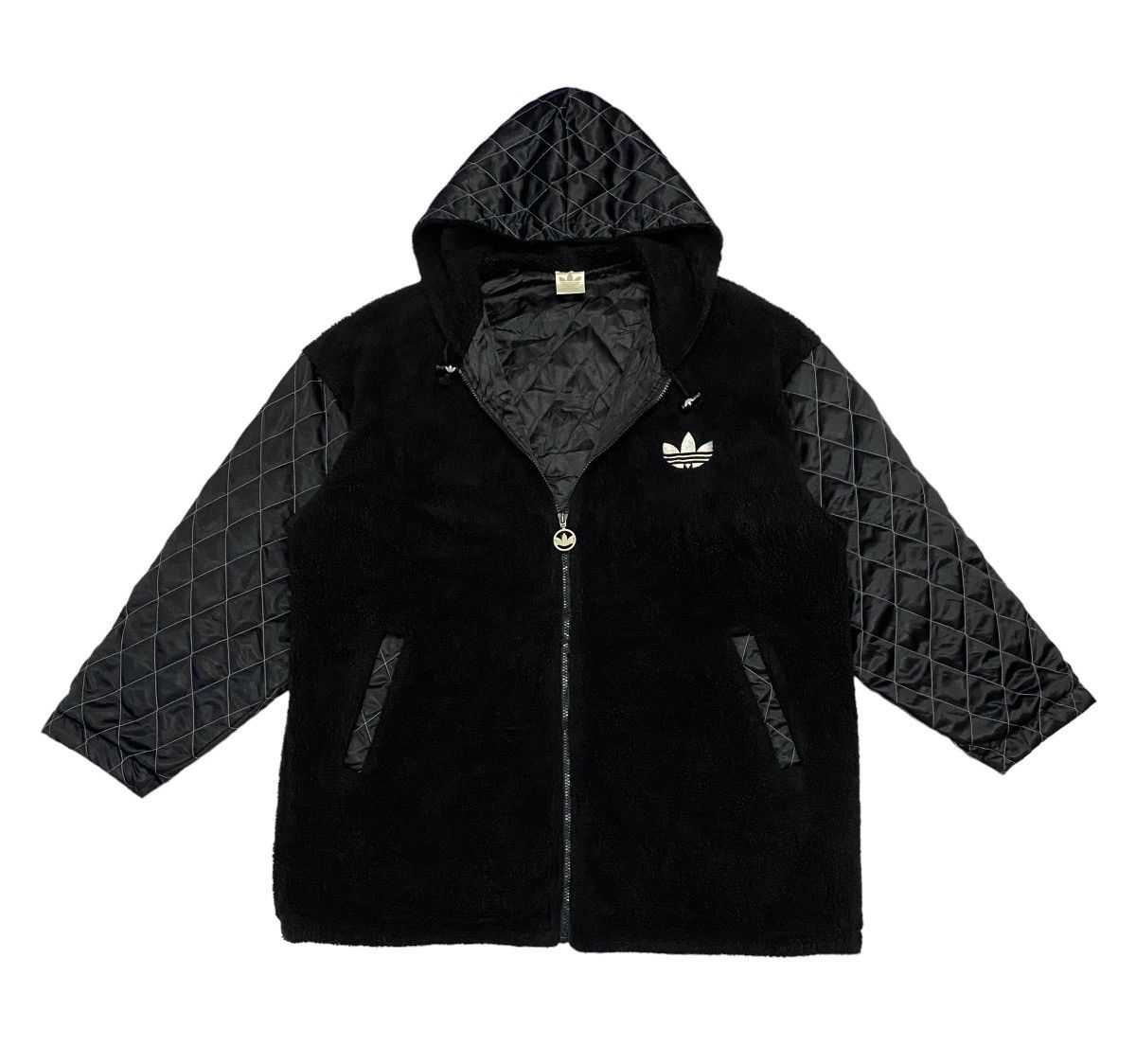 Adidas × Descente × Vintage Vintage 90s Adidas Trefoil Big Logo Pile Fleece Hoodie Size US L / EU 52-54 / 3 - 4 Thumbnail