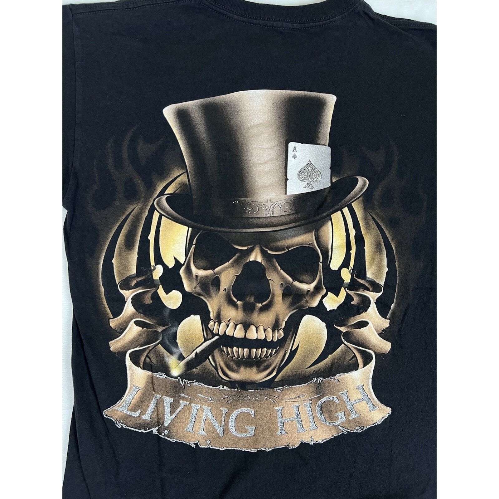 Other Vintage Skull "Living High" Flames Top Hat T-Shirt Size Medi Size US M / EU 48-50 / 2 - 5 Thumbnail