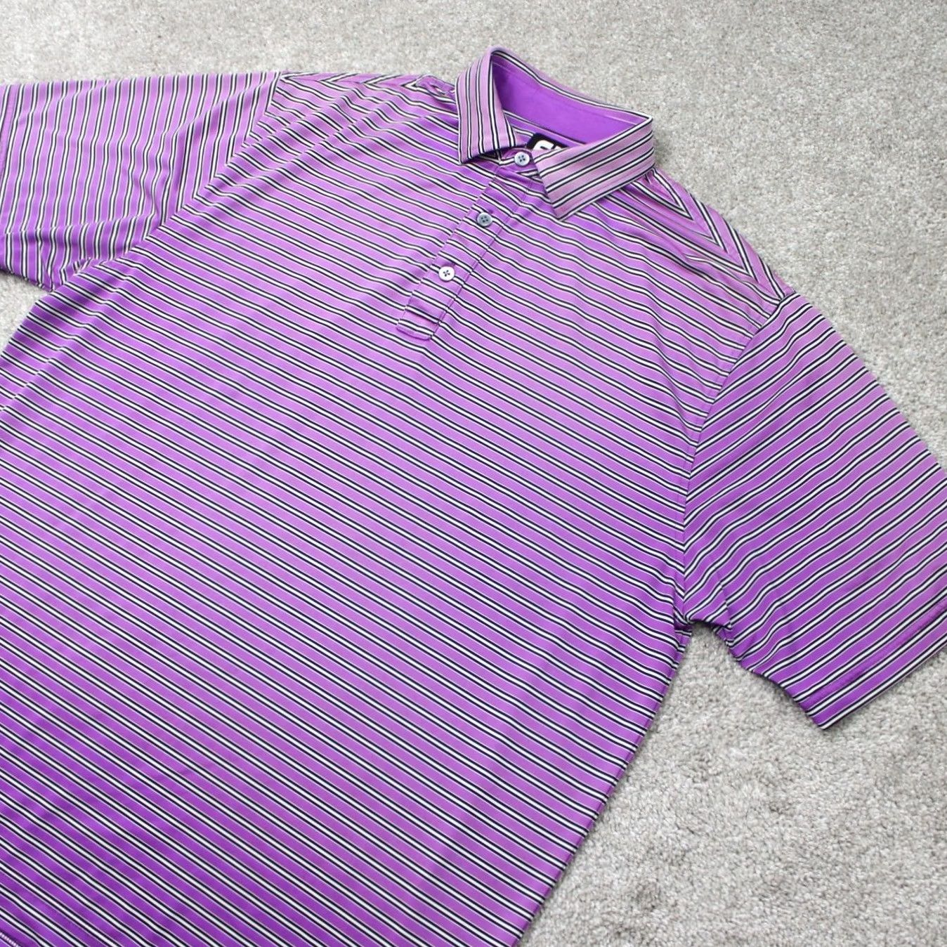 Footjoy FootJoy Polo Shirt Mens Large Purple Striped Short Sleeve Polyester Stretch Golf Shirt Size US L / EU 52-54 / 3 - 3 Thumbnail