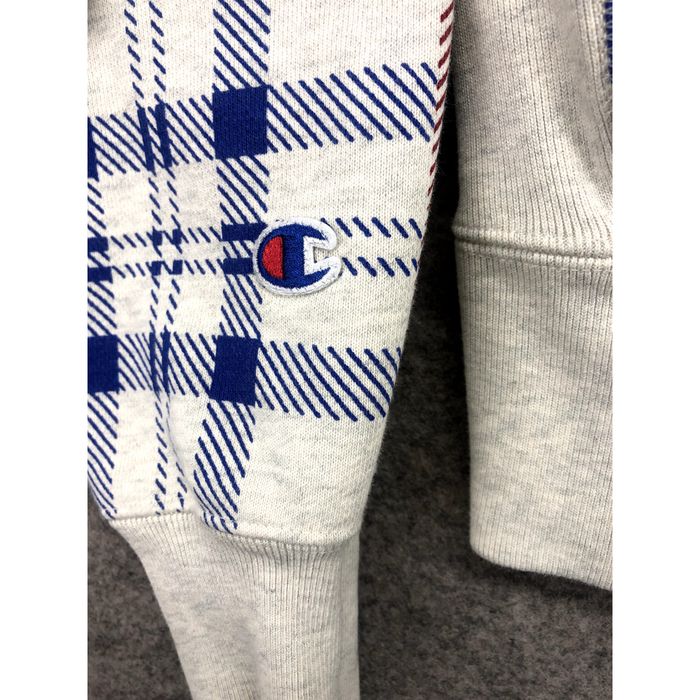 Reverse Weave Pullover Plaid Hoodie