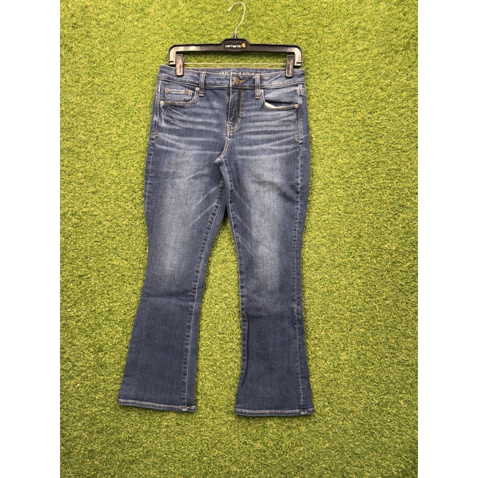 American Eagle Outfitters VINTAGE American Eagle Womens Jeans Size 8 High Rise Skinny Flared Stretch Denim Blue Casual 90s Womens Size 30" / US 8 / IT 44 - 2 Thumbnail