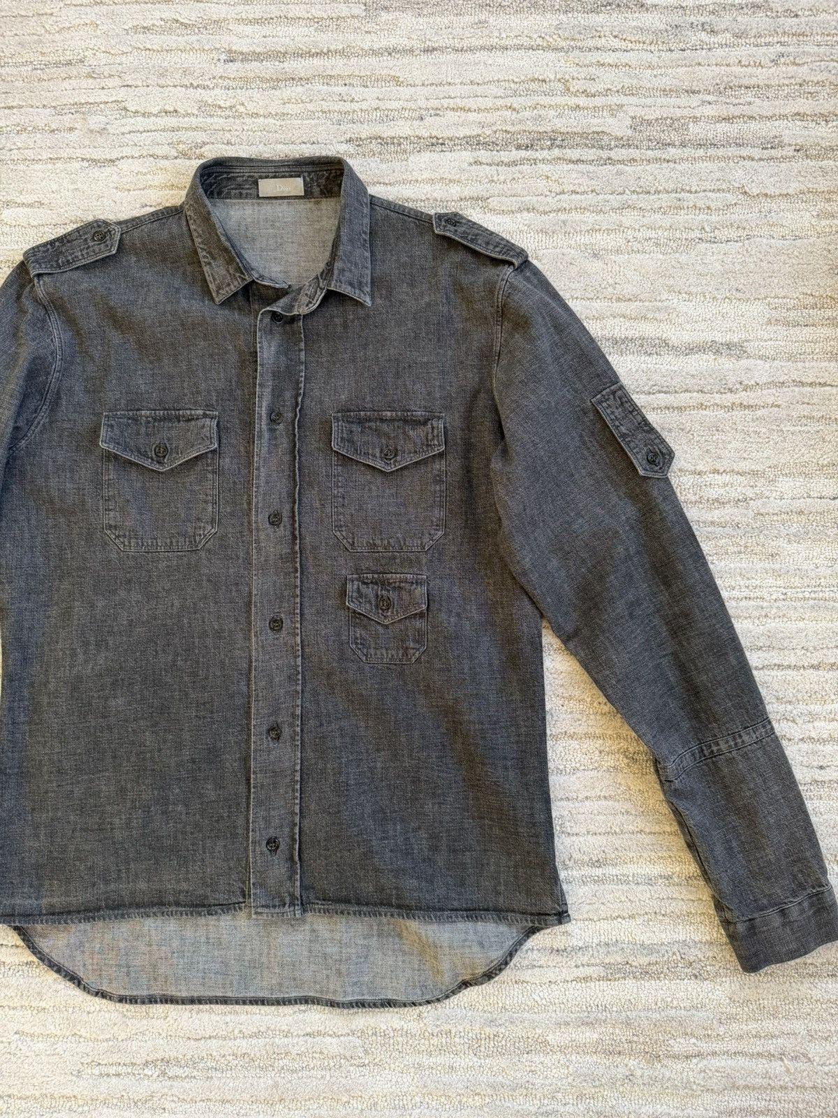 Dior SS04 ‘Strip’ Denim Military Shirt Size US XL / EU 56 / 4 - 4 Thumbnail