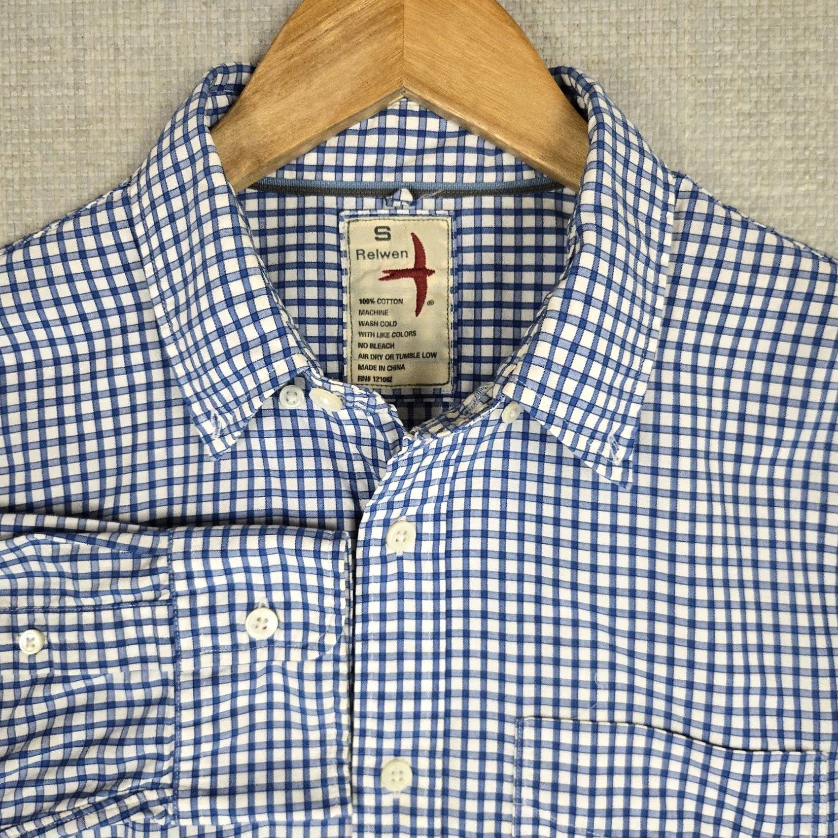 Relwen Relwen Shirt Mens S Blue Size Button Down White Gingham Checks Long Sleeve Size US S / EU 44-46 / 1 - 3 Thumbnail
