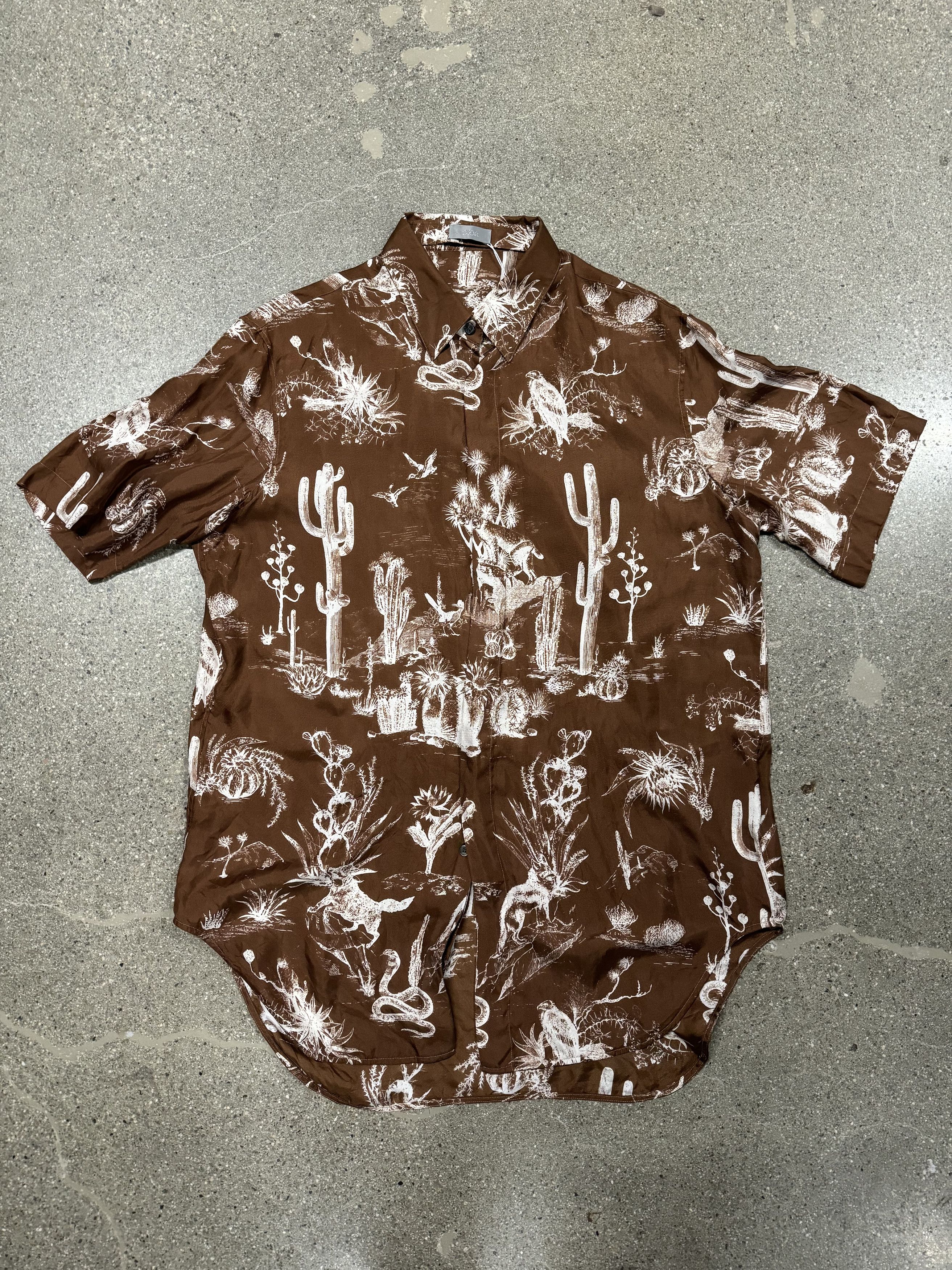 image of Dior X Cactus Jack Coffee Brown Silk Shirt, Men's (Size XL)