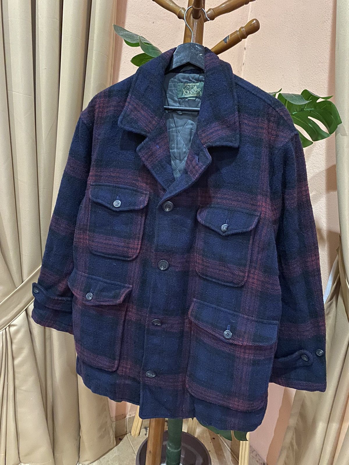 Japanese Brand New Yorker Woolen Plaid Jacket, Medium - Classic Style Size US M / EU 48-50 / 2 - 2 Thumbnail