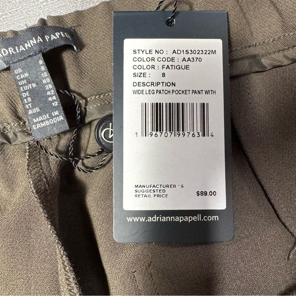 Adrianna Papell NWT New $89 Adrianna Papell Olive Wide Leg Patch Pocket Pan Size 30" / US 8 / IT 44 - 5 Thumbnail