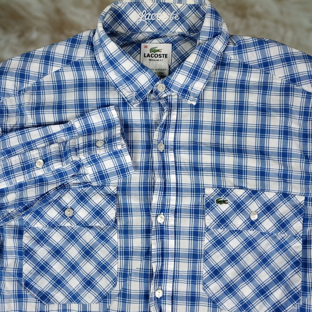 Lacoste Lacoste Shirt Mens 38 Blue Plaid Button-Up Long Sleeve Casual Formal Workwear Size US M / EU 48-50 / 2 - 1 Thumbnail