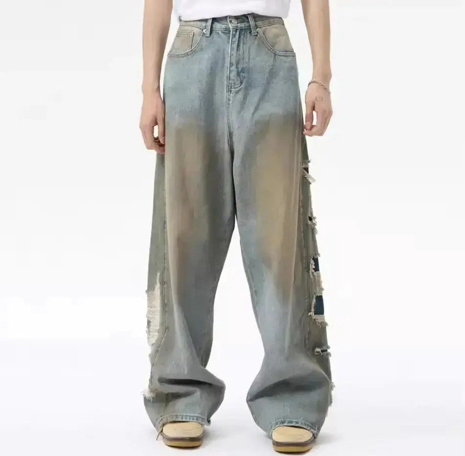 Japanese Brand Streetwear Distressed Hole Loose Straight Jeans y2k Size US 32 / EU 48 - 6 Thumbnail