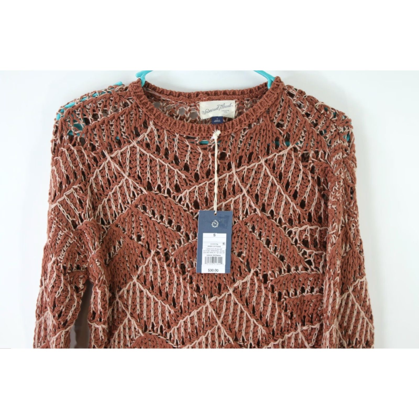 Vintage Universal Thread Sweater Shirt Tunic Womens Open Stitch Brown Size L Adult Large, 31 in, 21 in Sleeves, Round Neck, Knit Size L / US 10 / IT 46 - 3 Thumbnail