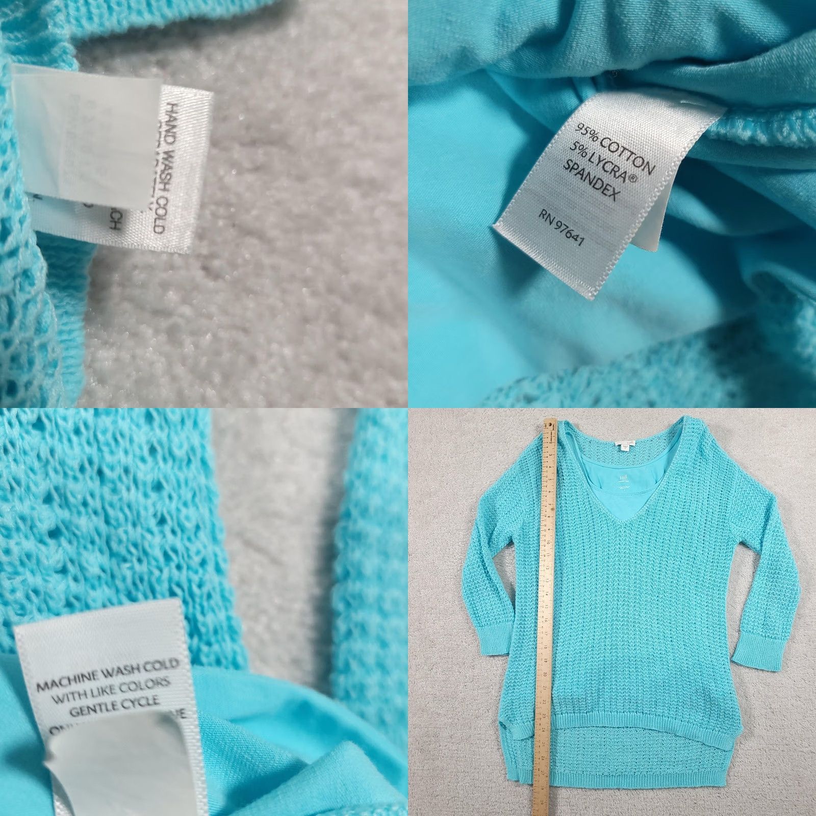J. Jill J. Jill Sweater Womens Small Blue Crochet Knit Pullover Tank Layered Tunic Top V-Neck 3/4 Sleeve Lightweight All Seasons Size S / US 4 / IT 40 - 8 Thumbnail