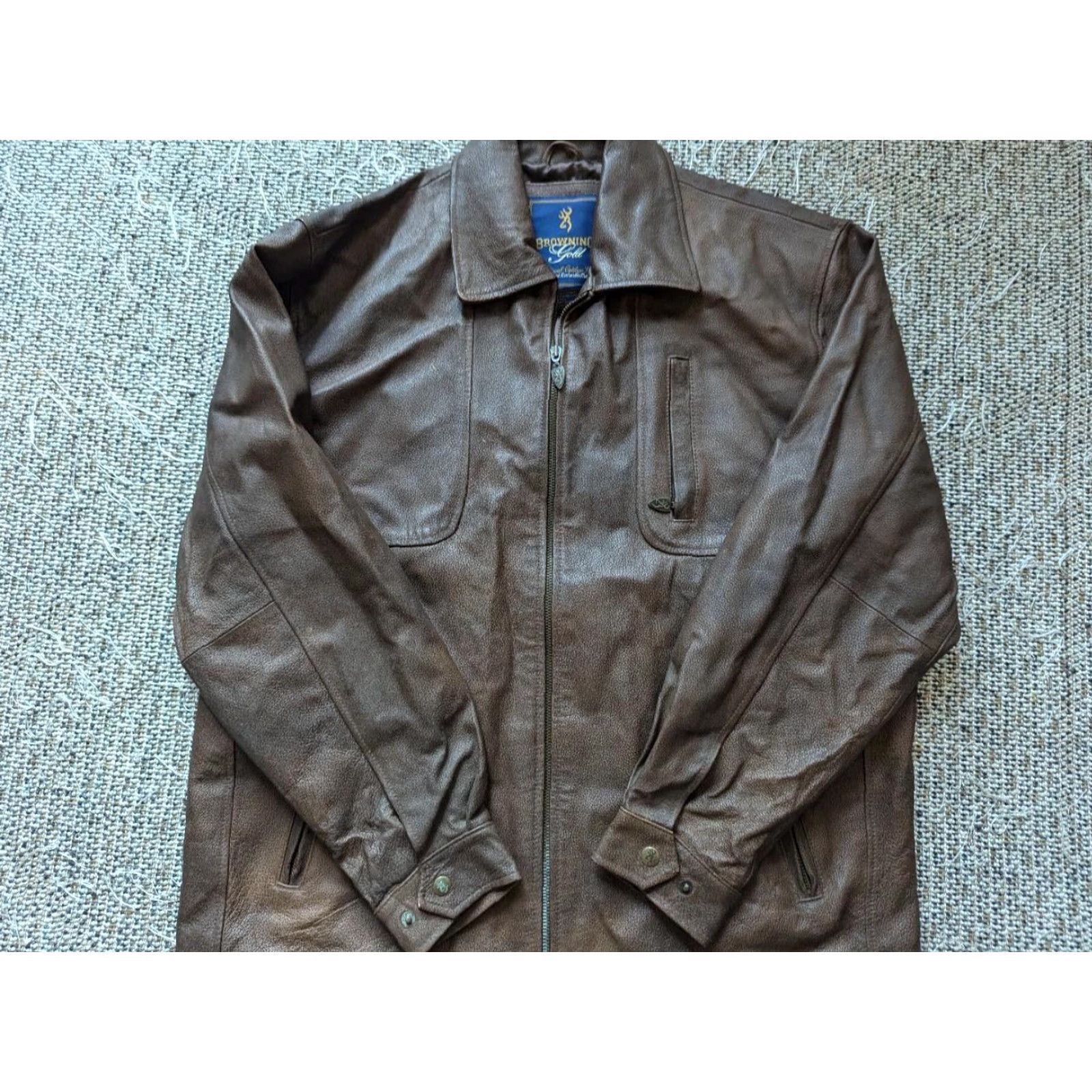 Van Heusen VINTAGE BROWNING leather jacket Parka Mens S Brown Suede Leather Coat Musket Pattern Solid 40-42 Chest Snap Zip Loose Fit Decade Vintage Size US S / EU 44-46 / 1 - 8 Thumbnail