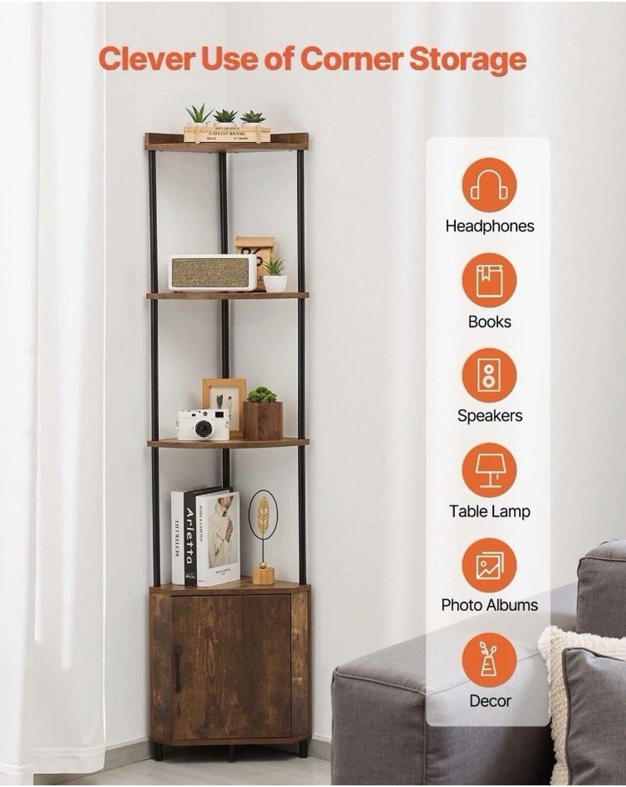 Other VEVOR 5 Tier Corner Shelf Corner Stand LED Light Doors Rack Size ONE SIZE - 3 Thumbnail