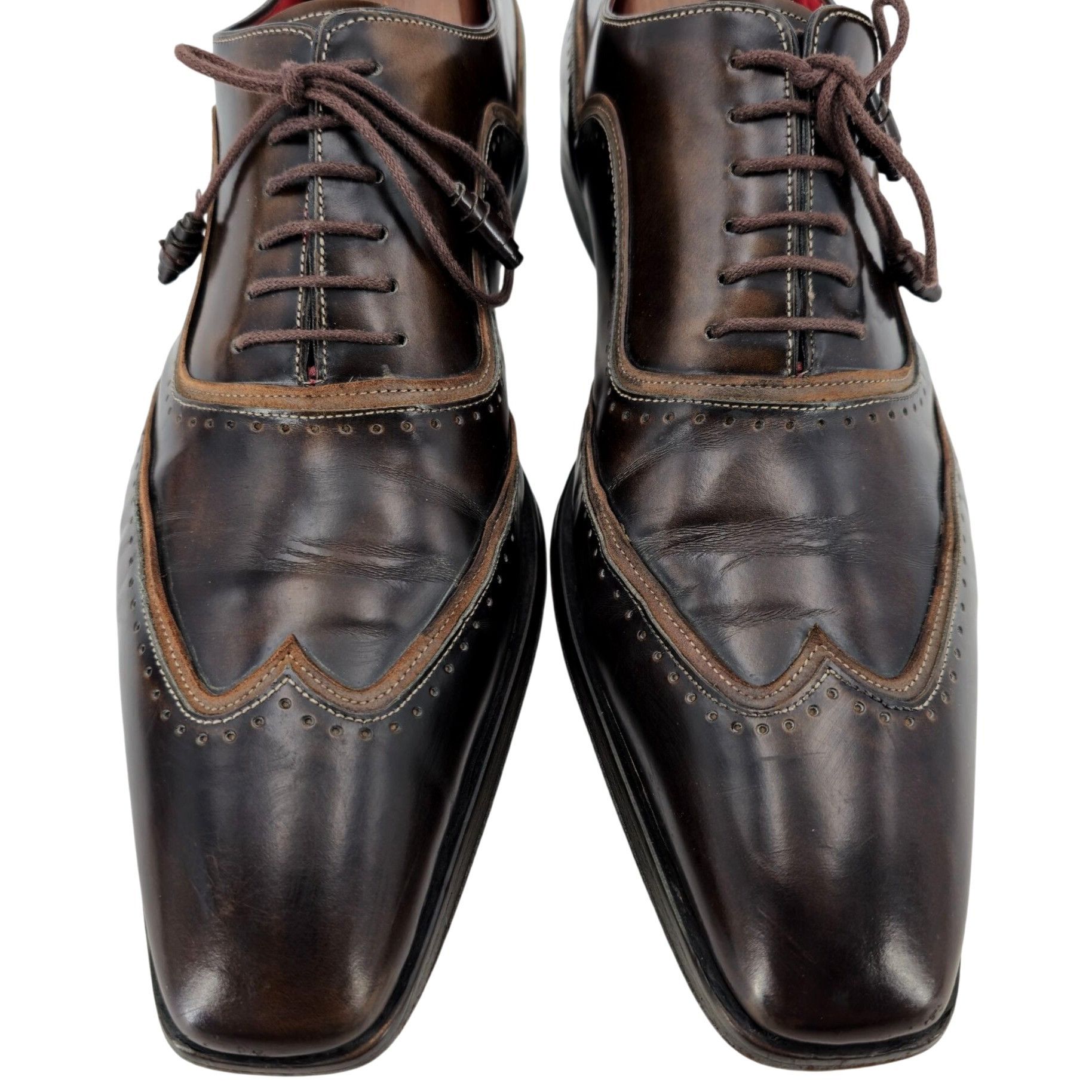Mezlan Mezlan Custom Men 11.5 Brown Polished Leather Wingtip Oxford Size US 11.5 / EU 44-45 - 2 Thumbnail
