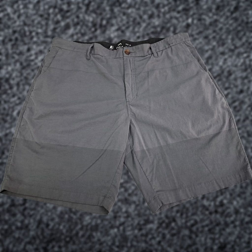 RVCA VINTAGE:none RVCA Men’s Grey Striped Chino Shorts Casual Size 38 10 in Inseam Regular Fit Front Flat Zip Pockets Stretch Summer Spring Mens Size US 38 / EU 54 - 1 Thumbnail