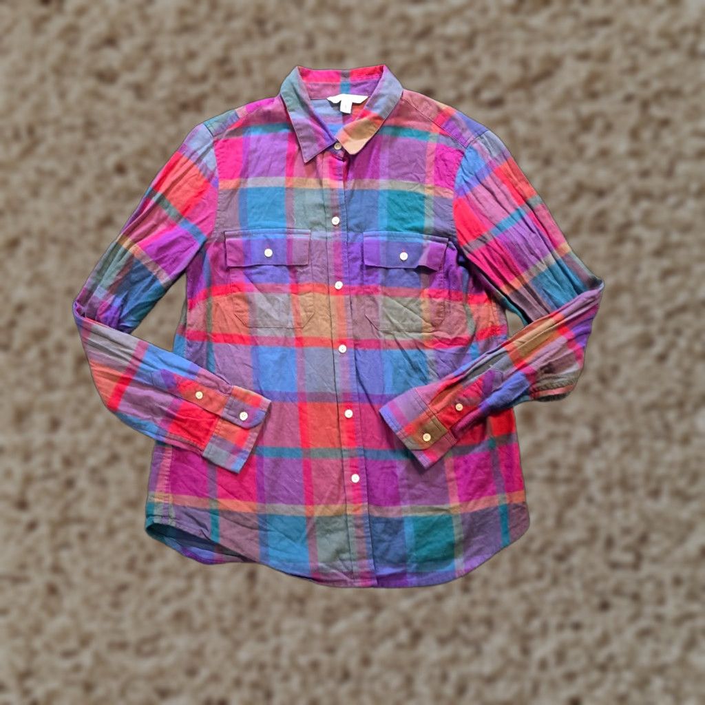 Vintage LL Bean Signature Top Womens Size 8 Pink Purple Plaid Flannel Button Up Casual Size M / US 6-8 / IT 42-44 - 1 Thumbnail