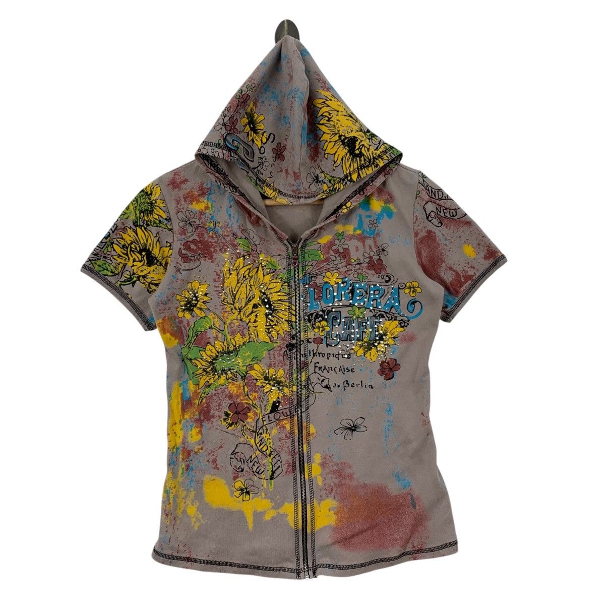 Vintage CLIN DELLE Creazioni Pop Art Flowers Hooded Zipper Tshirt Size US S / EU 44-46 / 1 - 1 Thumbnail