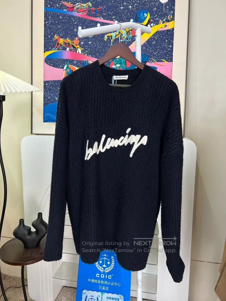 Balenciaga Balenciaga Black Embroidered Logo Sweater Size US XS / EU 42 / 0 - 1 Thumbnail