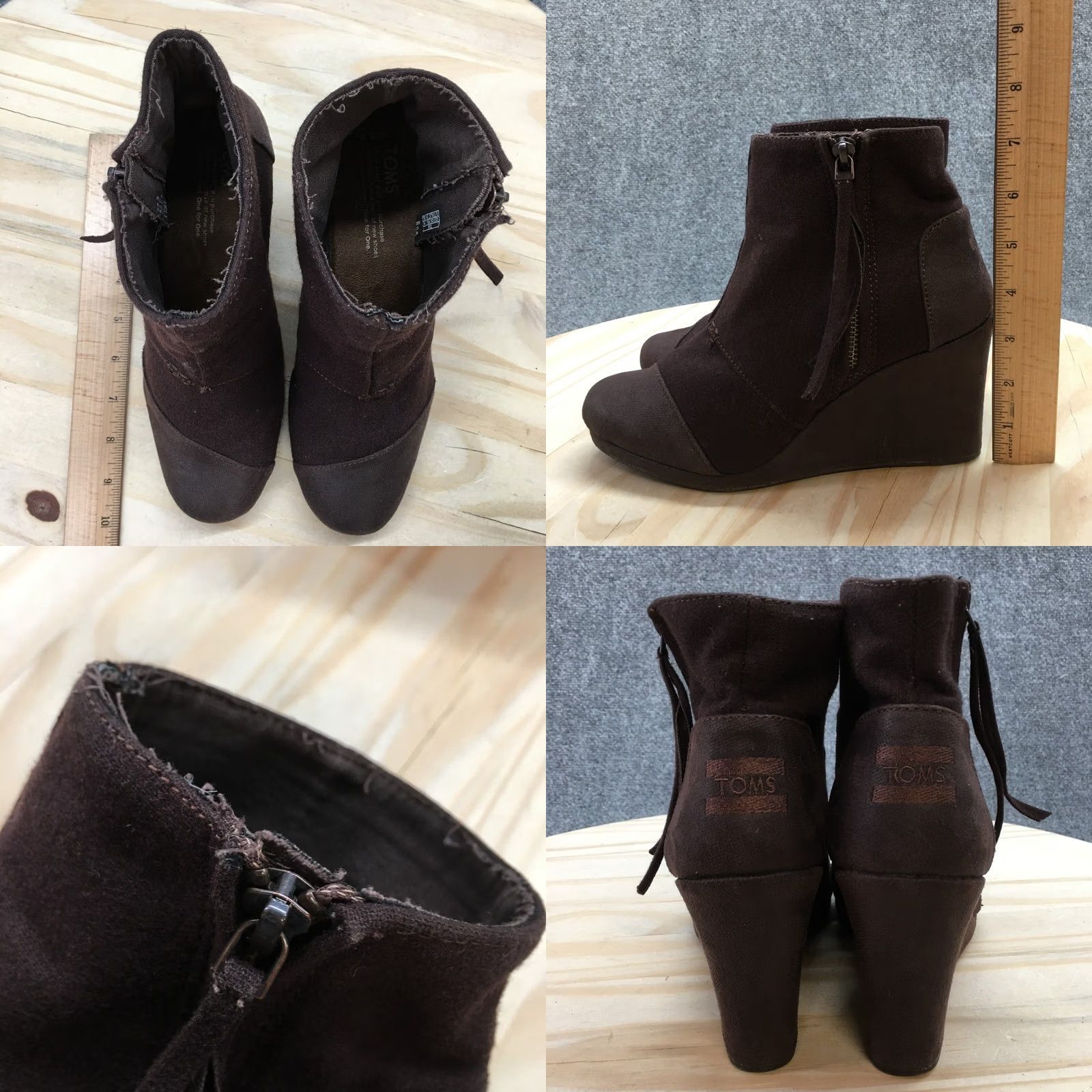 Toms TOMS Boots Womens 8.5 Ankle Booties Wedge Casual Comfort Brown Suede Zipper Boot Size US 9 / IT 39 - 8 Thumbnail