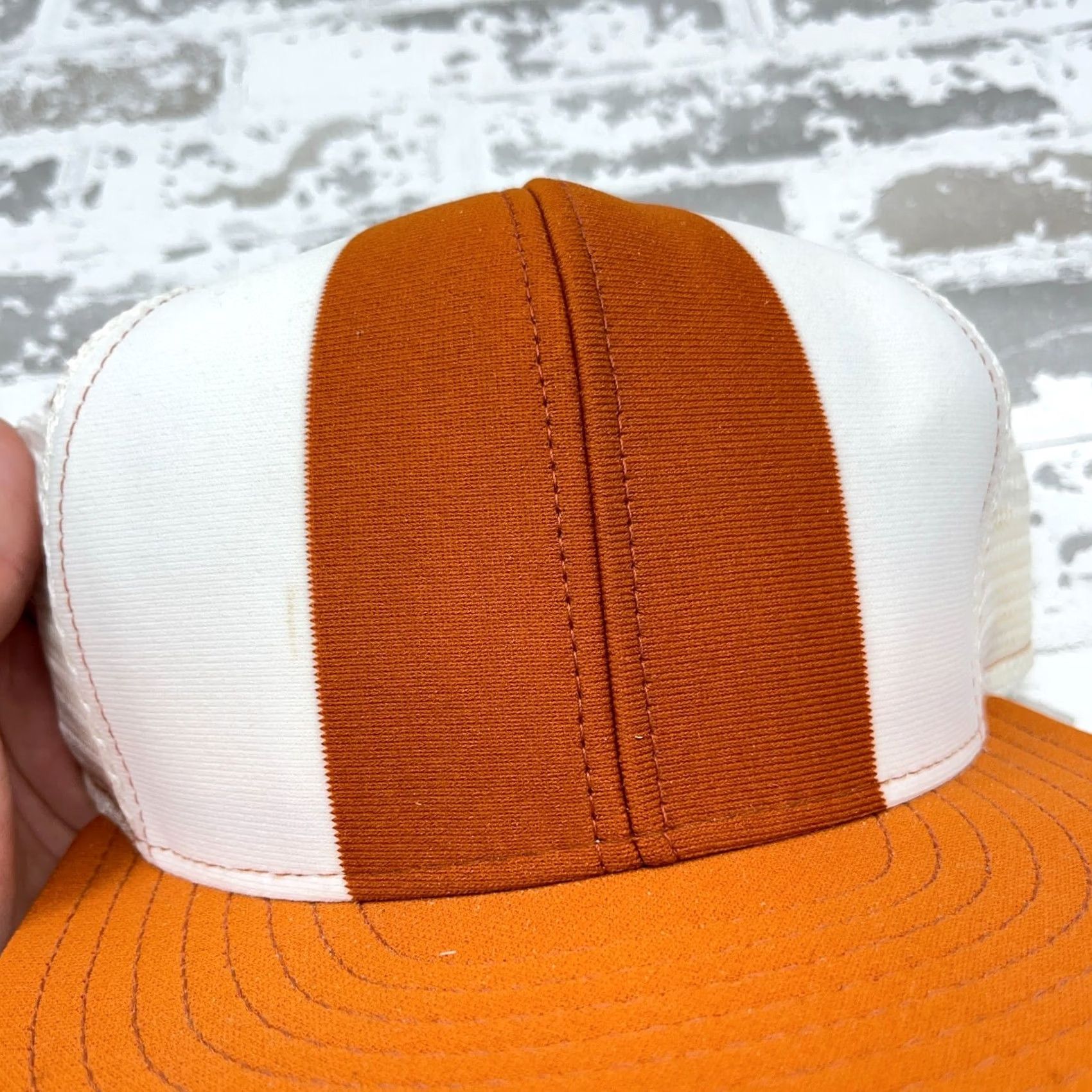 Vintage VINTAGE Lucky Stripes Orange White Texas Trucker Hat Cap Snap Back Blank Plain Size ONE SIZE - 3 Thumbnail