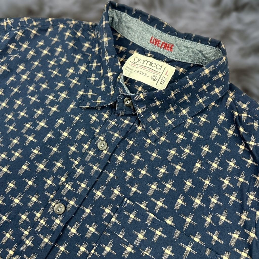 VINTAGE Gramicci Button-Up Shirt Men’s L/S Blue 100% Cotton Large Men's Shirt blue patterned 90s style