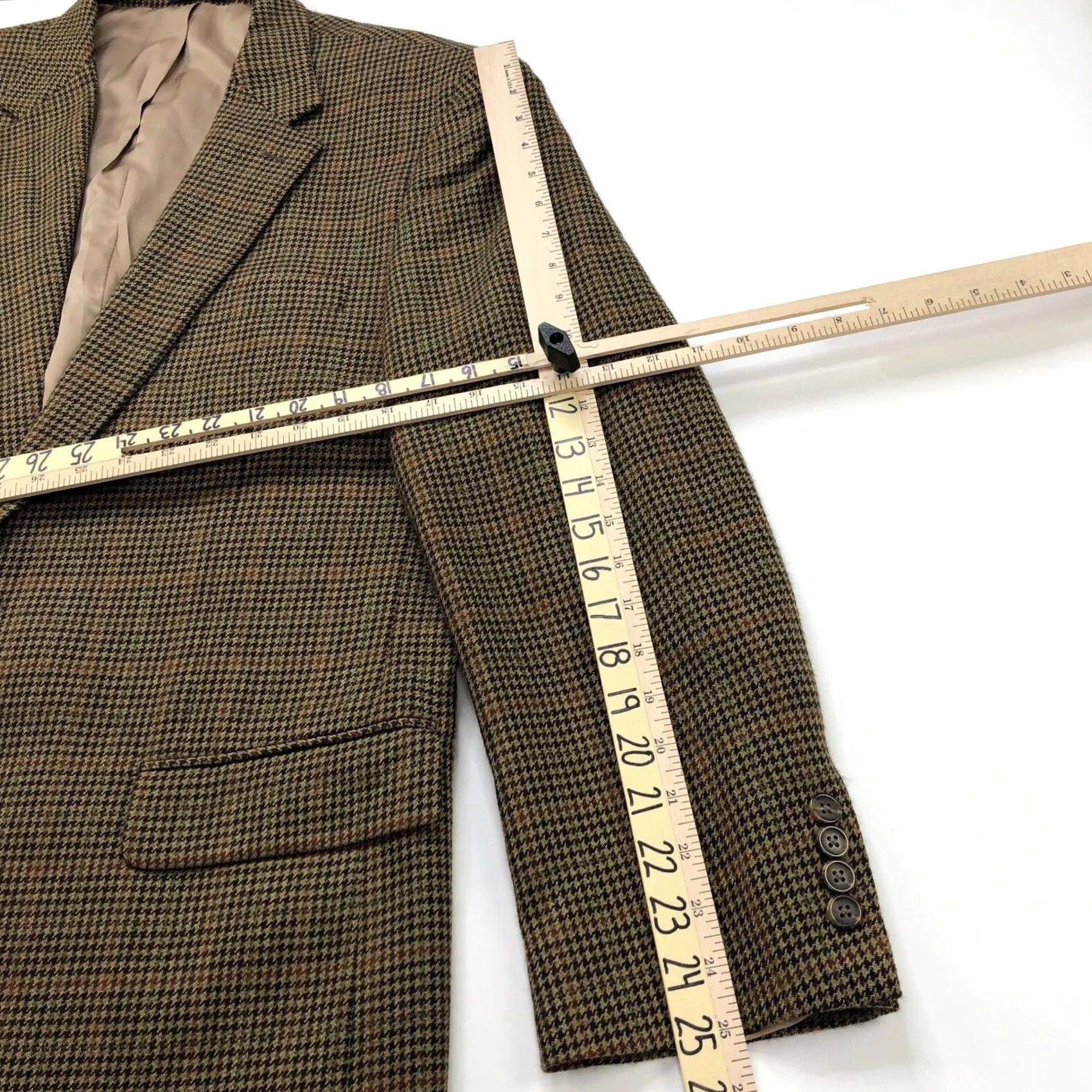 Chaps Chaps Sport Coat Jacket Mens 44L Houndstooth Brown 100% Lambswool Button Single-Breasted Notch Lapel Wool Coat Size US S / EU 44-46 / 1 - 7 Thumbnail