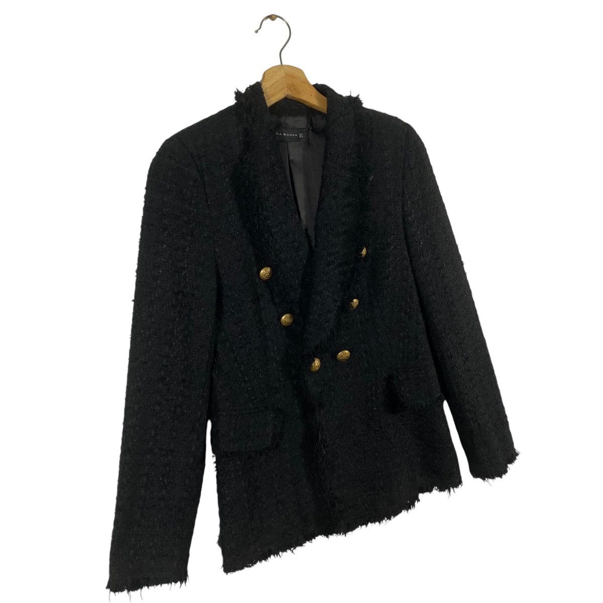 Other × Zara Zara Black Blazer Tweed Whit Gold Button Coat Jacket Size S / US 4 / IT 40 - 4 Thumbnail