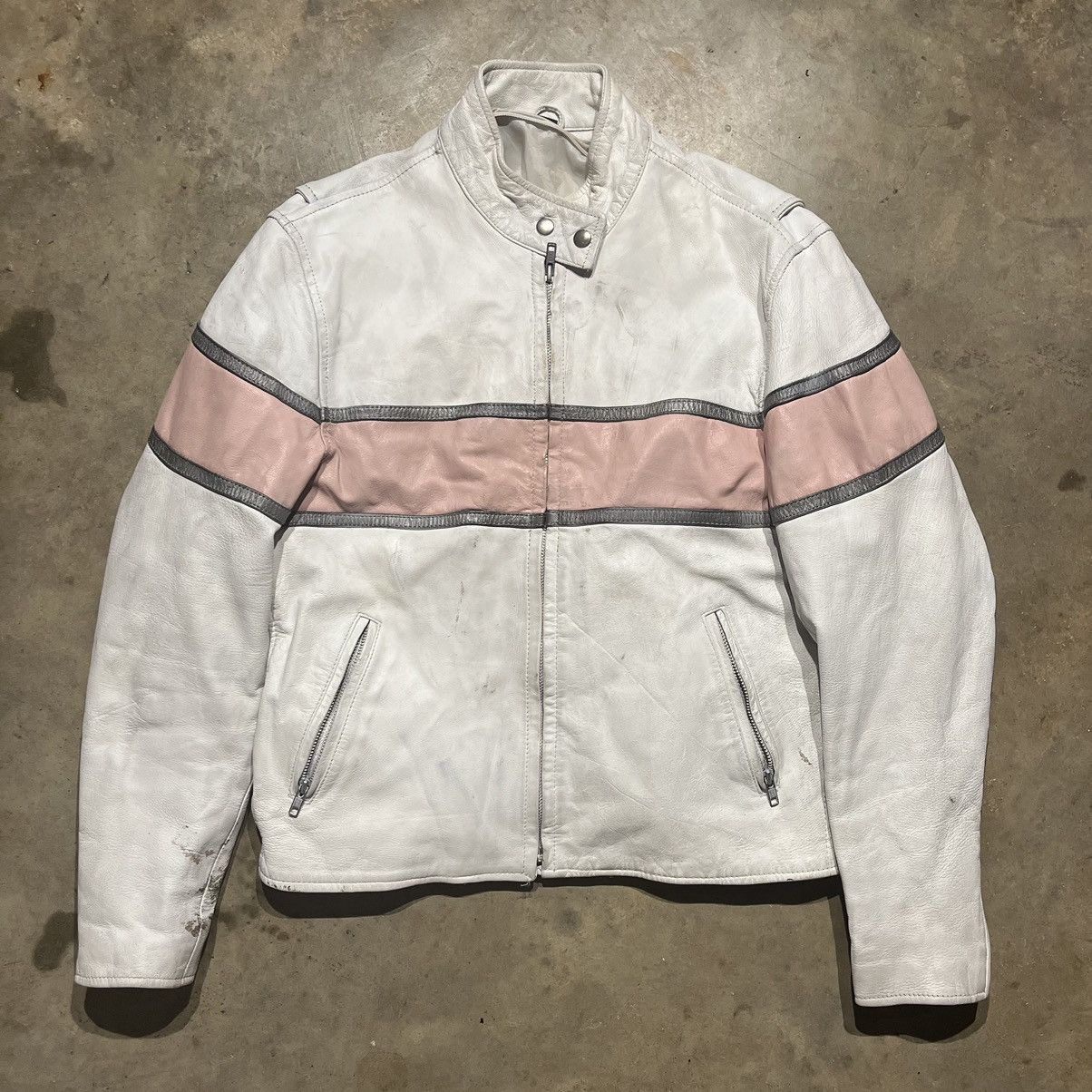 image of 90's Y2K White/pink Motorcycle Cafe Leather Jacket, Women's (Size XL)