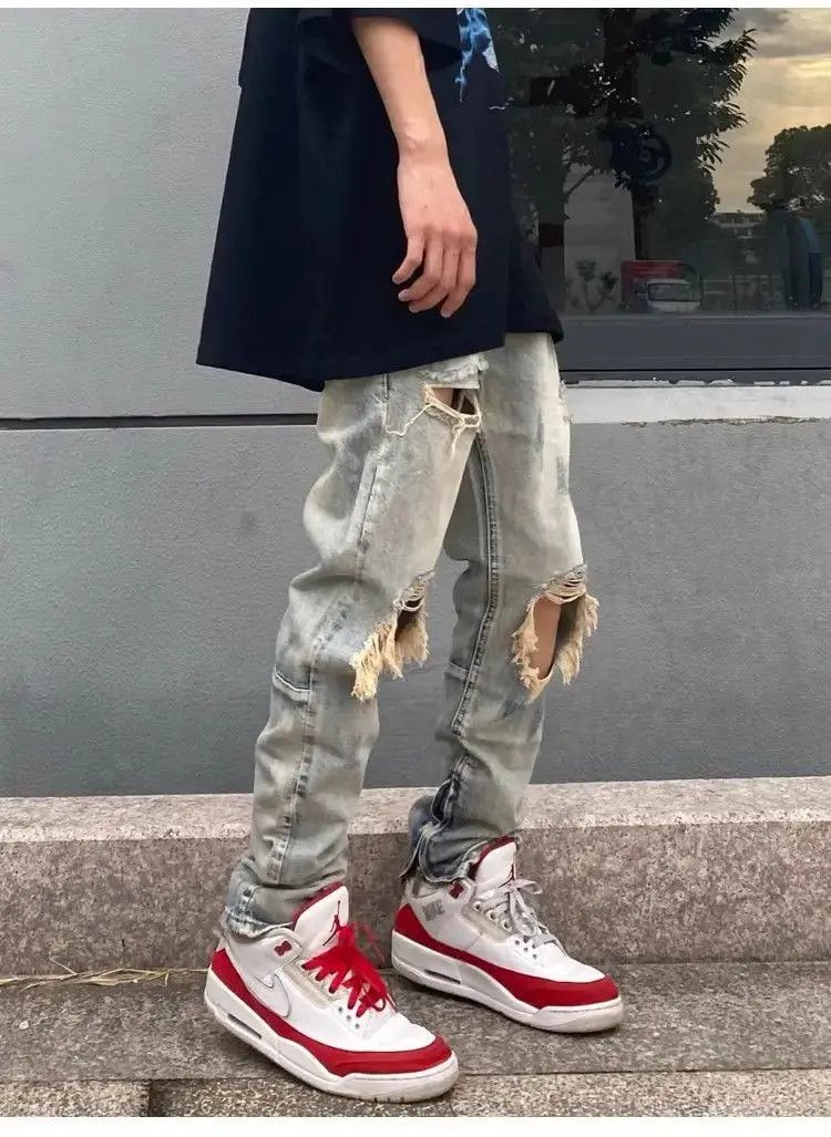 Japanese Brand Retro loose and distressed zippered jeans Size US 32 / EU 48 - 5 Thumbnail