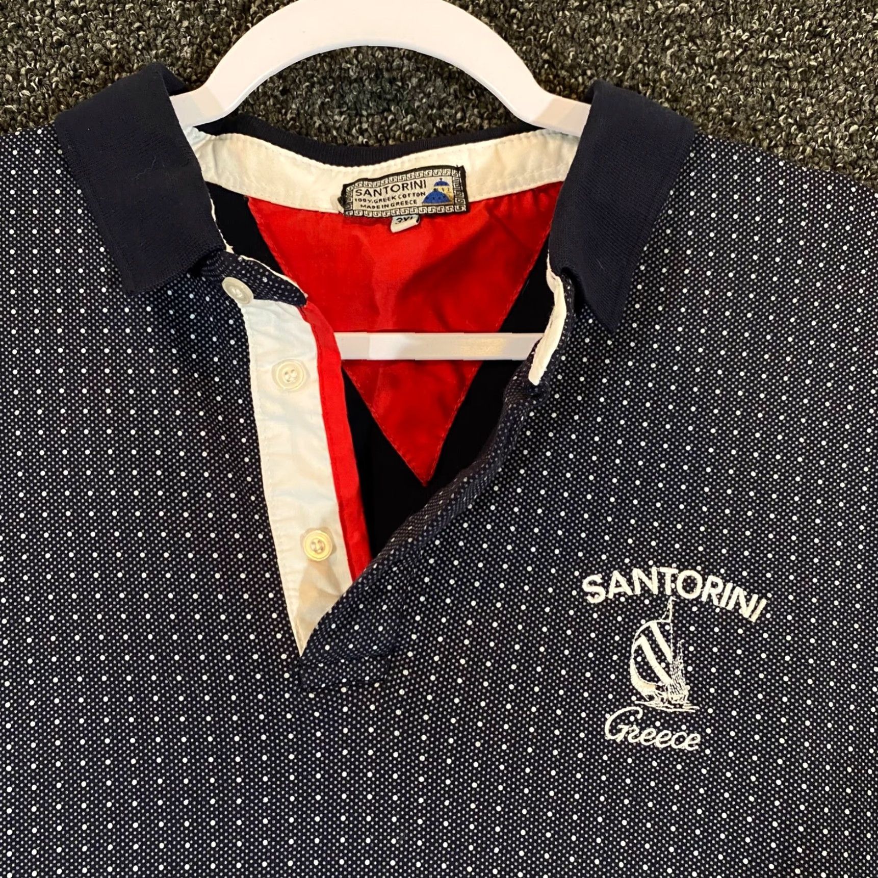 Vintage VINTAGE Santorini Polo Shirt Mens Large Blue White Polka Dot Cotton Short Sleeve Casual Golf Greece Size US L / EU 52-54 / 3 - 2 Thumbnail