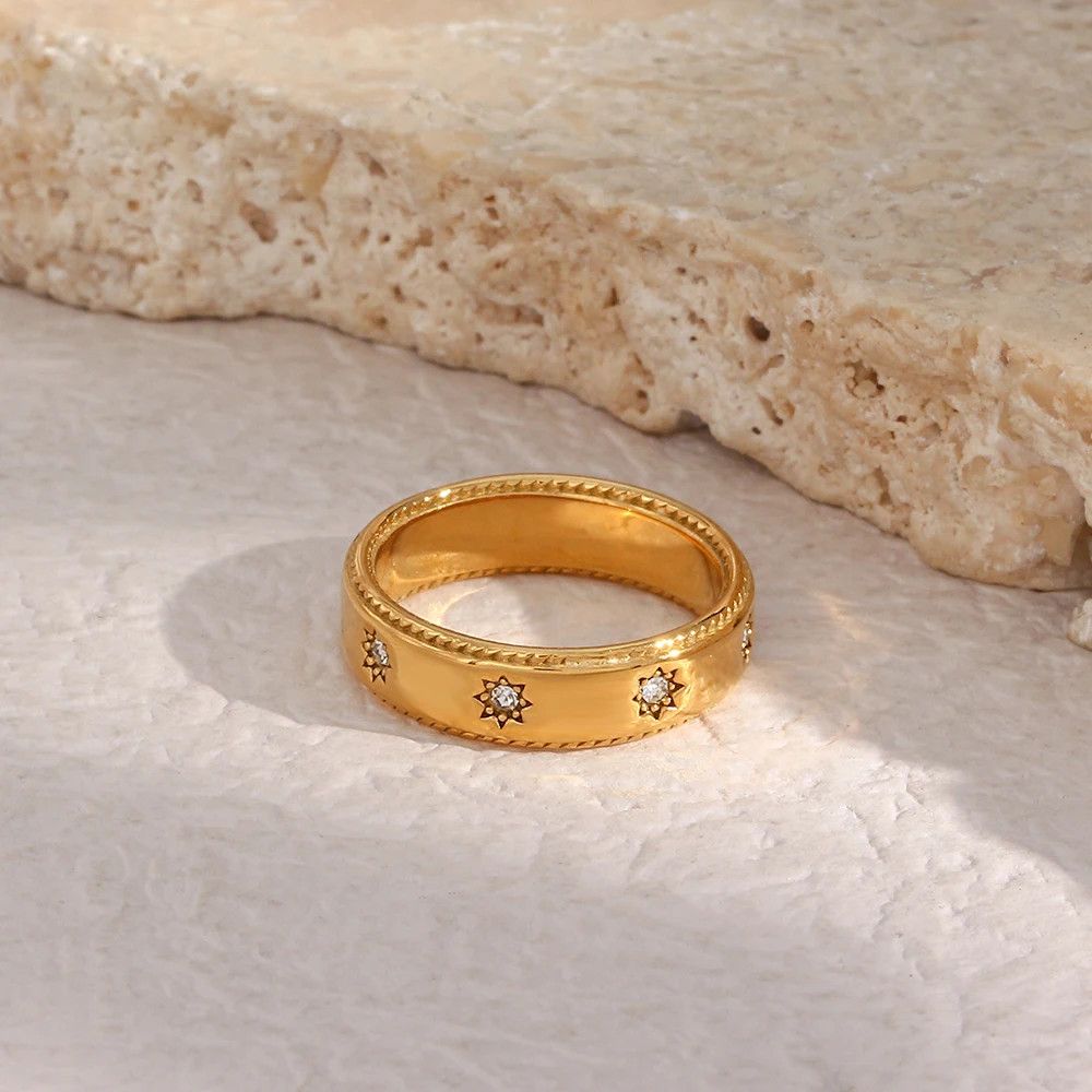 Jewelry Crystal Zircon Setted Star Gold Rings Size ONE SIZE - 4 Thumbnail