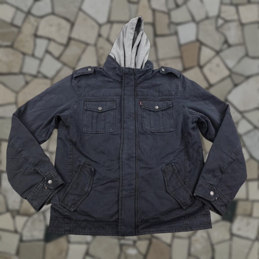Levi's Levis Jacket Mens M Black Canvas Hooded Quilted Lined Utility Work Coat Size US M / EU 48-50 / 2 - 1 Thumbnail