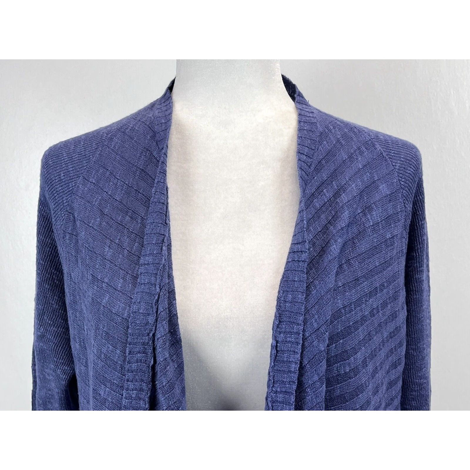 Eileen Fisher VINTAGE Eileen Fisher Cardigan Sweater Womens Size S Blue Purple Linen Blend Ribbed Open Front Size S / US 4 / IT 40 - 5 Thumbnail