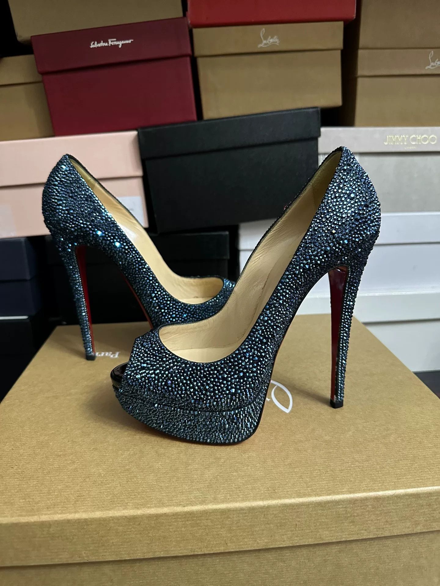 Christian Louboutin Christian Louboutin Blue Crystal Red Sole Heels Size US 7.5 / IT 37.5 - 1 Thumbnail