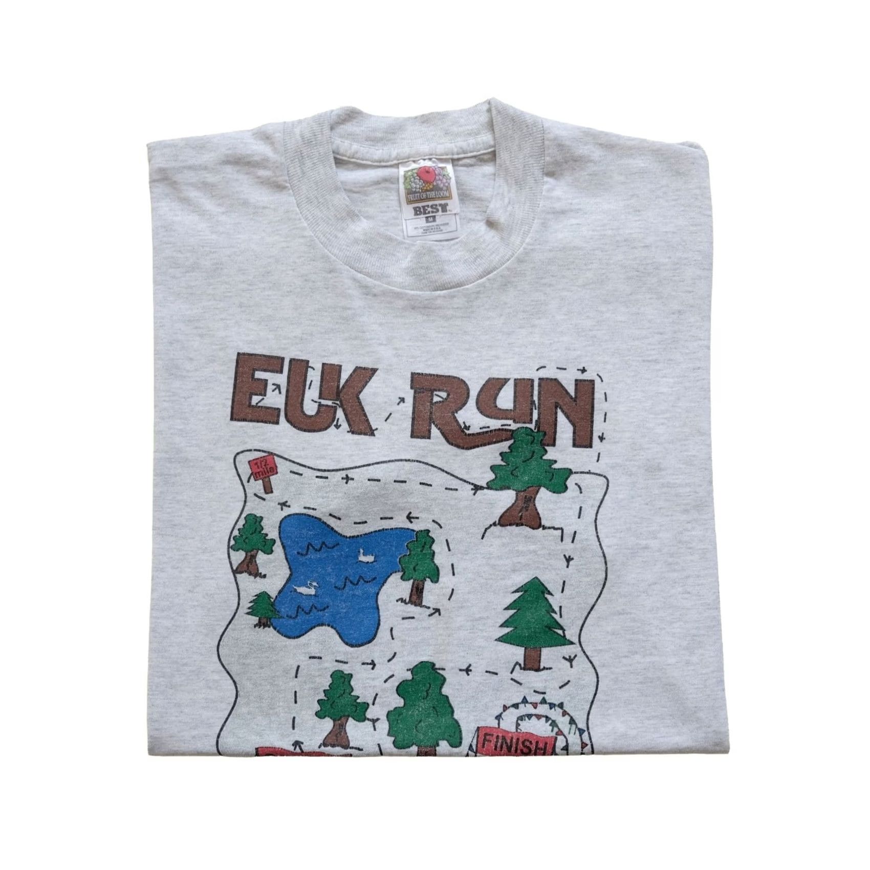 Fruit Of The Loom VINTAGE Fruit of the Loom T-Shirt Gray 90s Marathon Outdoor Camping Single Stitch Crew Neck Short Sleeve MD Men Boys? Size US M / EU 48-50 / 2 - 2 Thumbnail