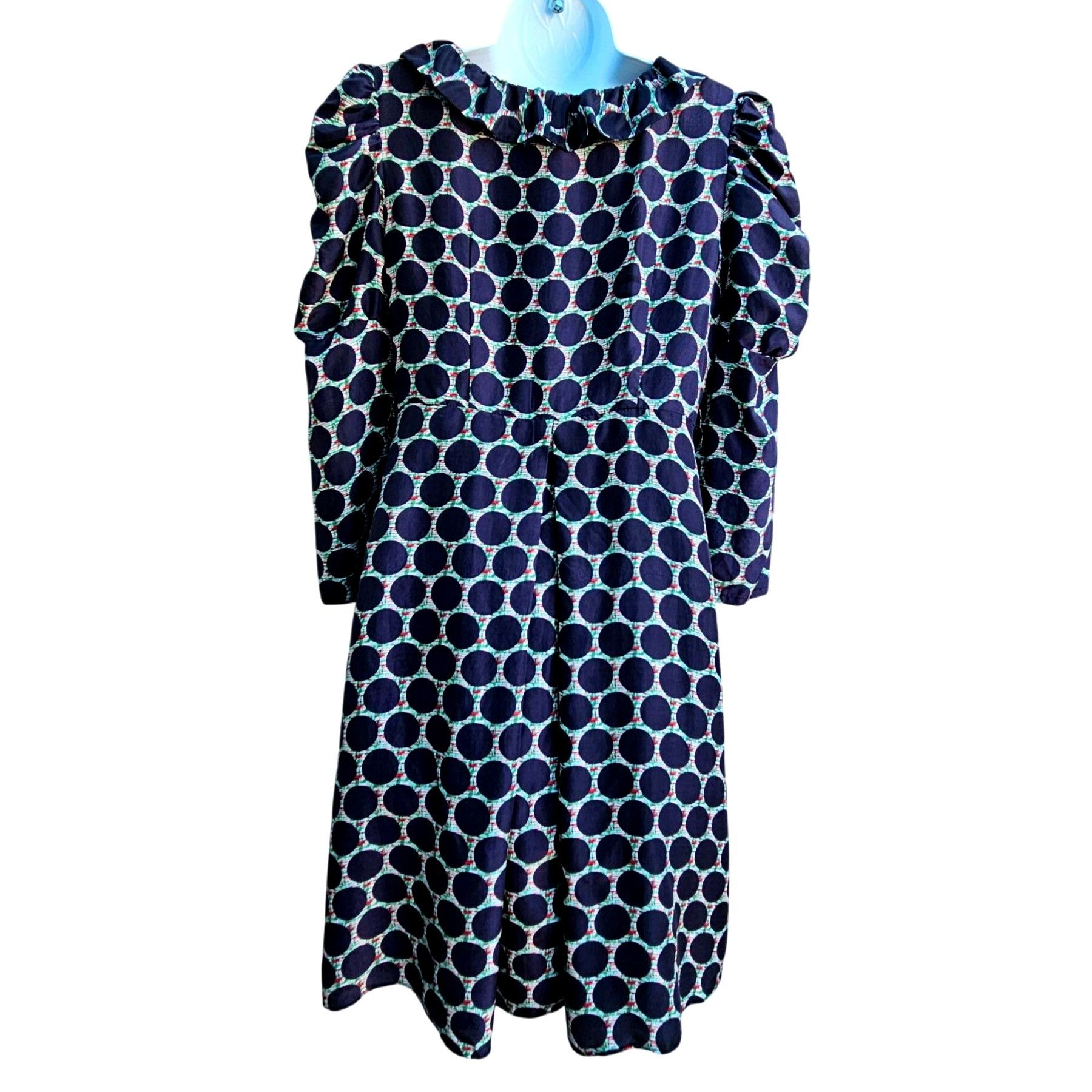 Tsumori Chisato Tsumori Chisato Silk Ruffle Dress Navy Dot Print Size M Fits Size M / US 6-8 / IT 42-44 - 5 Thumbnail