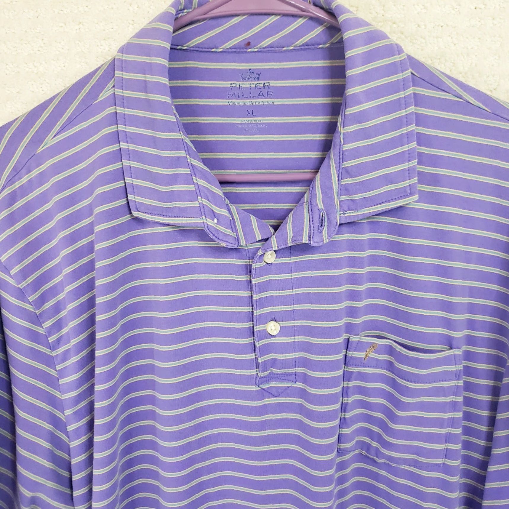 Peter Millar Peter Millar Mountainside Collection Polo Shirt Purple Stripe XL Men Short Sleeve Knit Stretch Size US XL / EU 56 / 4 - 3 Thumbnail