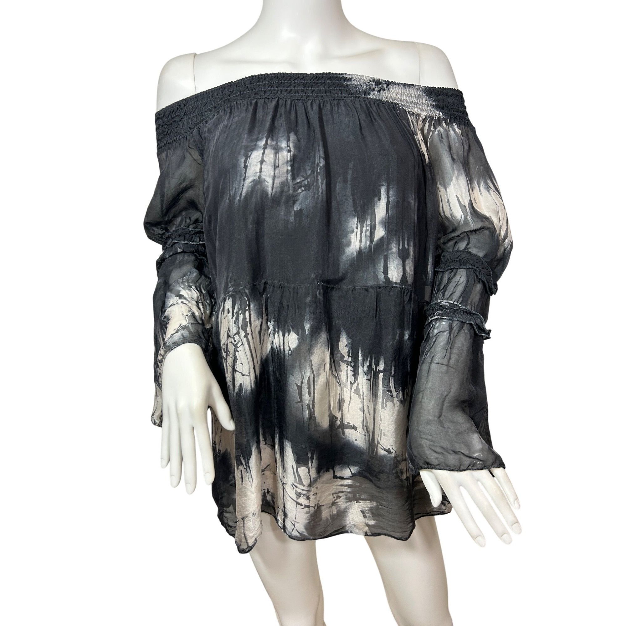 Other Tempo Paris Top M/L Black White Tie Dyed Long Sleeve Silk It Size M / US 6-8 / IT 42-44 - 8 Thumbnail