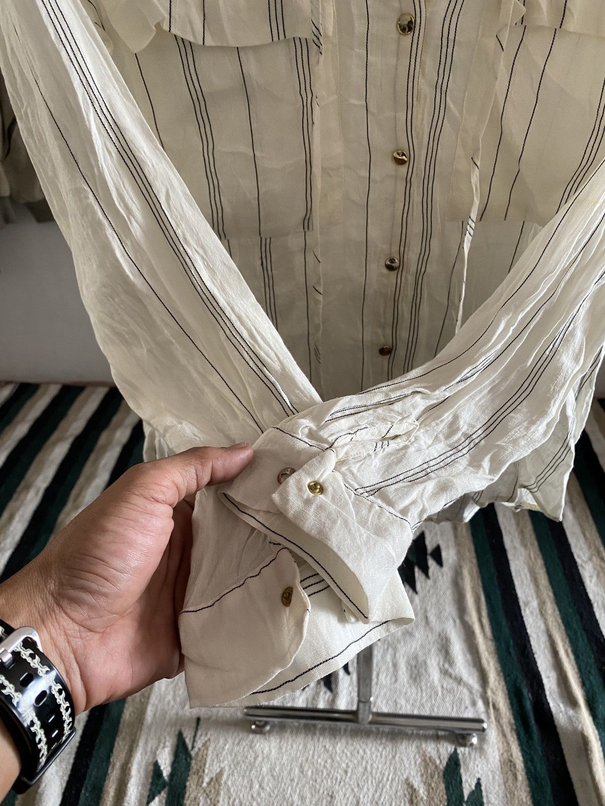 Zara Zara Besic Linen blend Striped Long Sleeve Button Down Shirt Size M / US 6-8 / IT 42-44 - 6 Thumbnail