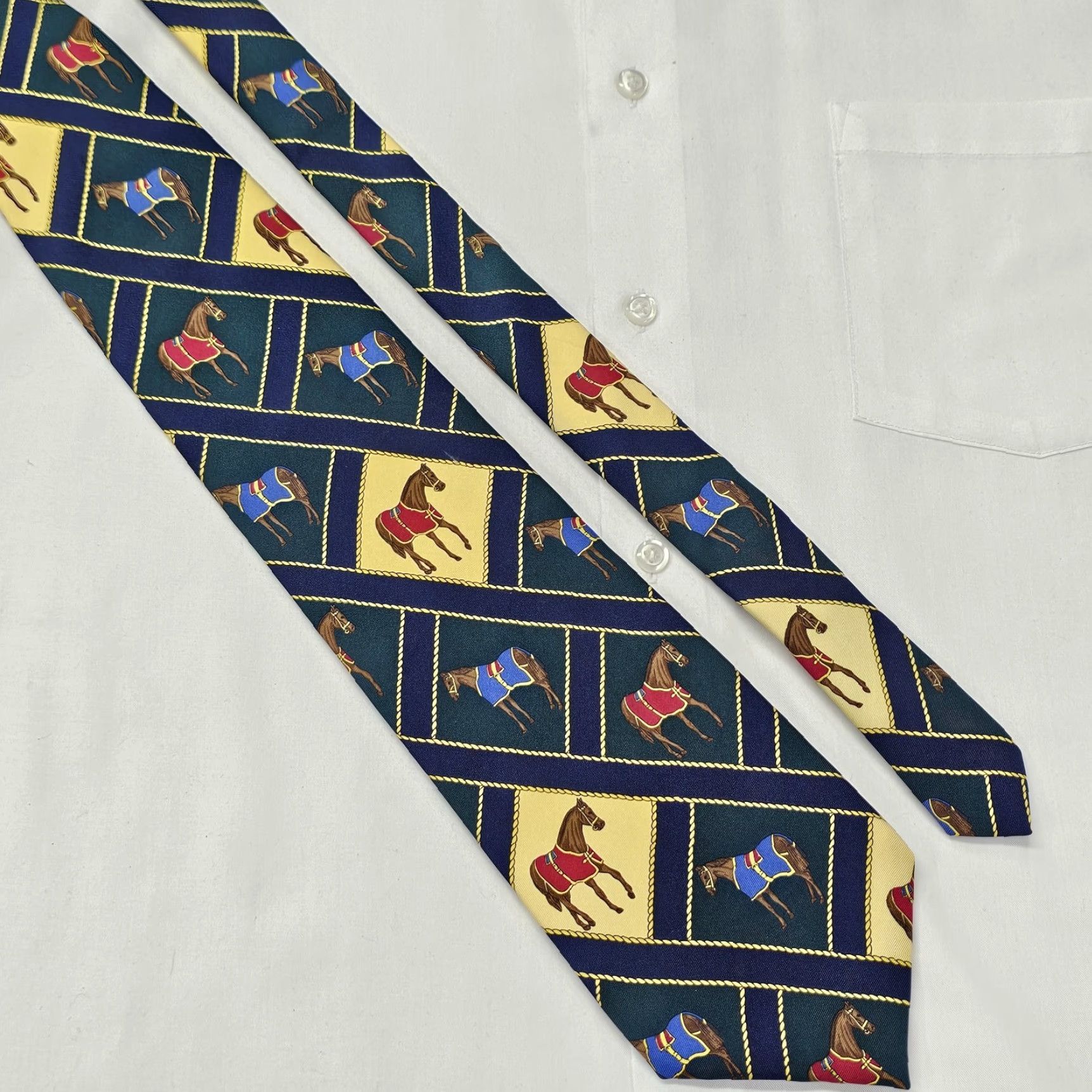 Vintage VINTAGE Bentley Cravats Necktie Men's Equestrian Silk Tie Jocky Horse Racing Derby USA Silk Tie Abstract Derby Equestrian Racing 56" Men Size ONE SIZE - 3 Thumbnail