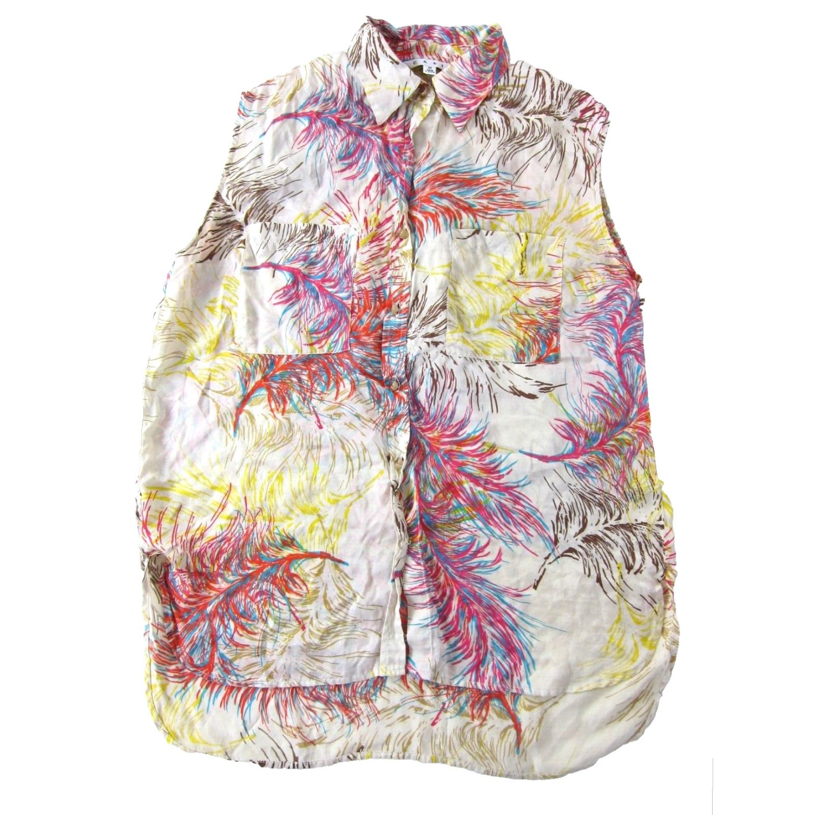 Vintage CAbi 100% Silk Ivory Pink Orange Floral Button Down Collar Sleeveless Blouse M Womens Blouse Size M / US 6-8 / IT 42-44 - 2 Thumbnail