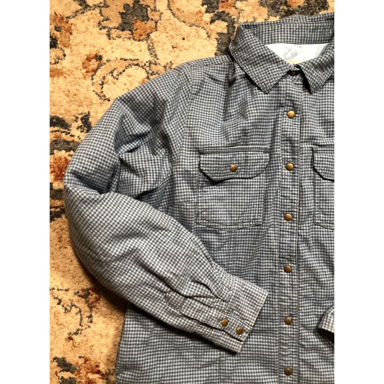 Vintage LL Bean Shirt Jacket Womens Medium Gray Blue Plaid Quilted Insulated Snap Front Size M / US 6-8 / IT 42-44 - 3 Thumbnail