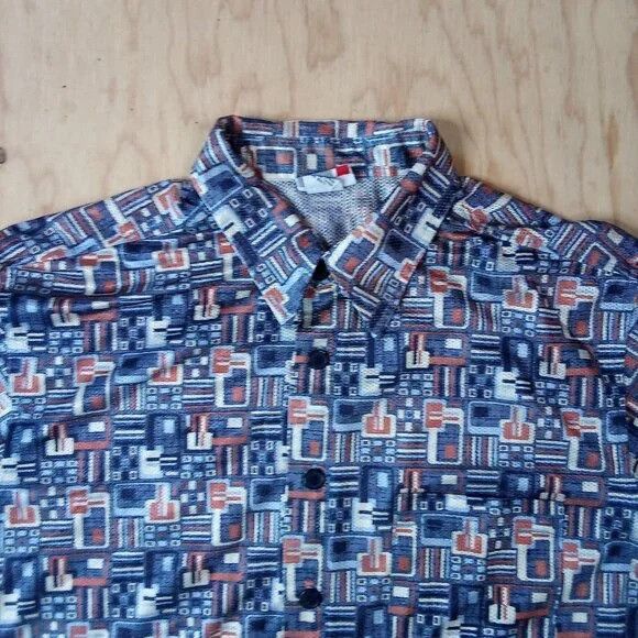 Arizona Jean Co. × Vintage Vintage 90s Arizona Jeans Geometric Tiles Poly Disco Shirt Size US M / EU 48-50 / 2 - 1 Thumbnail