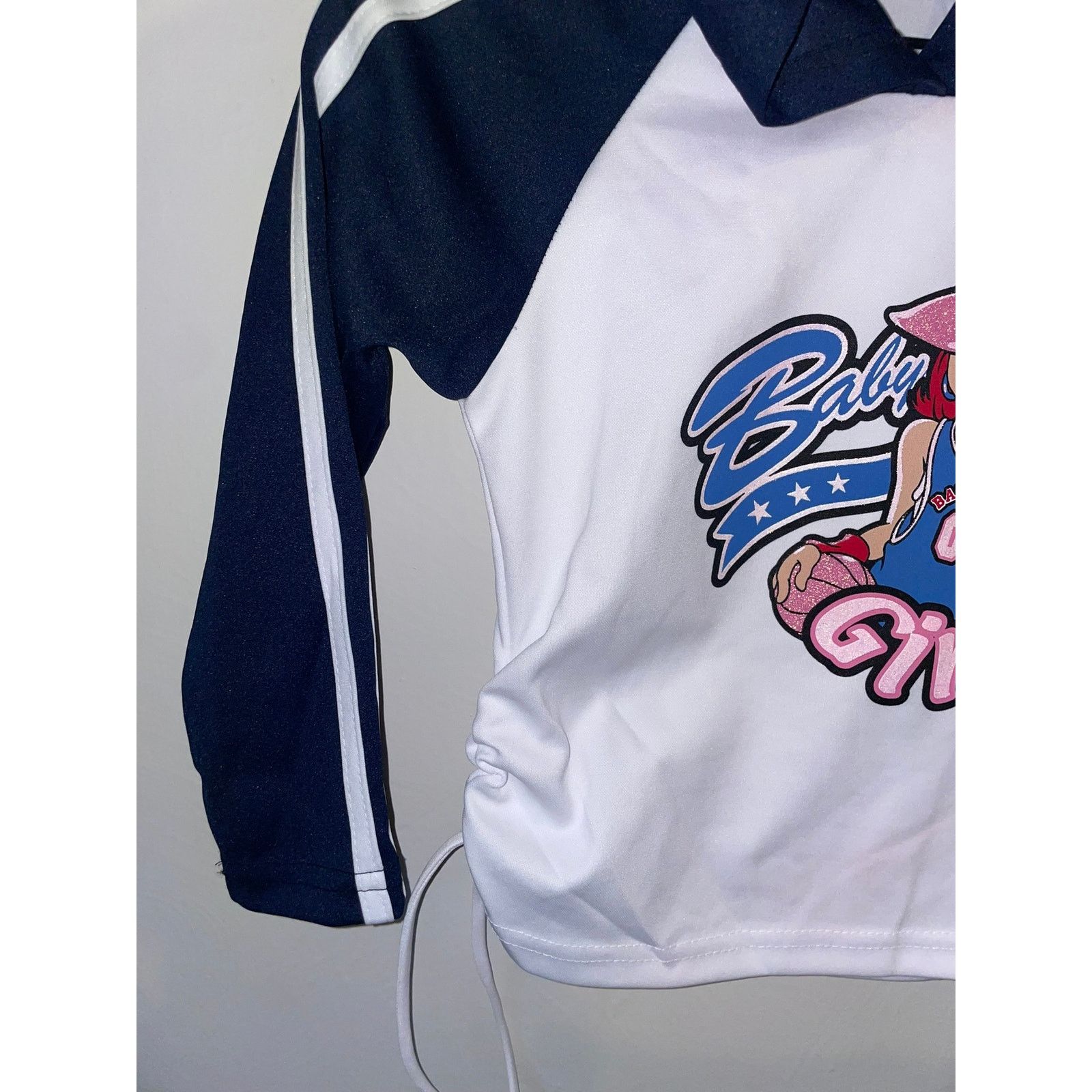 Vintage Y2K Baby Girl Top White Blue Hooded Shirt Tee 2000s 10 Size L / US 10 / IT 46 - 4 Thumbnail
