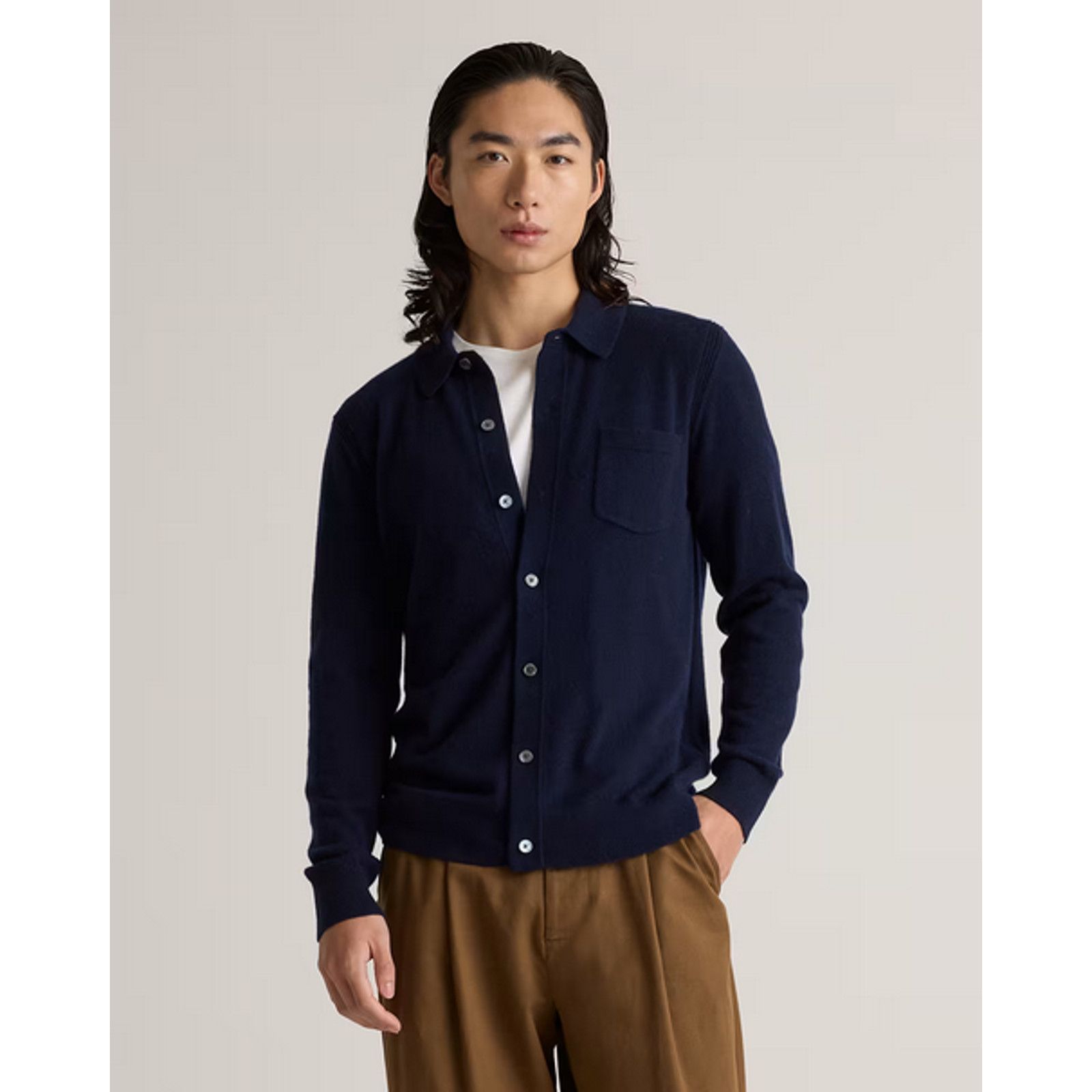 Quince Quince Mongolian Cashmere ButtonDown Sweater Large Navy NWOT Size US L / EU 52-54 / 3 - 1 Thumbnail